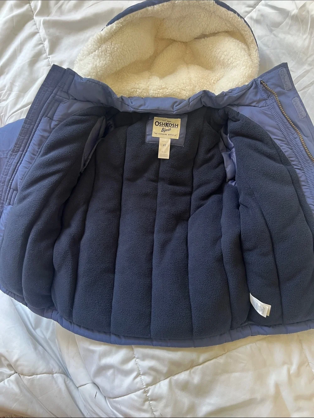 OshKosh B'gosh Blue Hooded Puffer Jacket with Sherpa Lining 4T